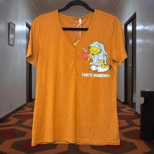 NWT Bellabu Bear x Garfield Orange Bamboo Button-Up Pajama Sleep Top — MEDIUM